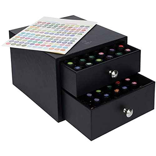 J JACKCUBE DESIGN Essential Oil Organizer Storage Box Case, Holds 96 Bottles 5-15ml Essential Oils, Roller Bottles- Leather Drawer Oil Holder Display- MK525A