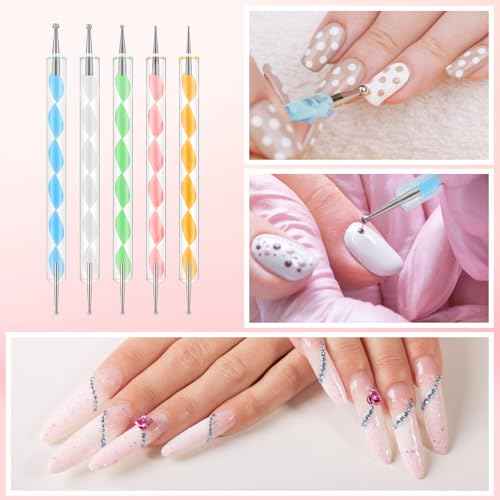 25 Piece Nail Art Tools, Nail Brush Set,Palette, Stand & 2-way Acrylic Silicone Engraving Pen Dotting Pen Tools,For Nail Art DIY Home