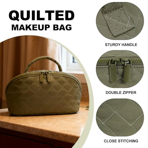 Quilted Puffer Makeup Bag - Waterproof Travel Organizer for Women