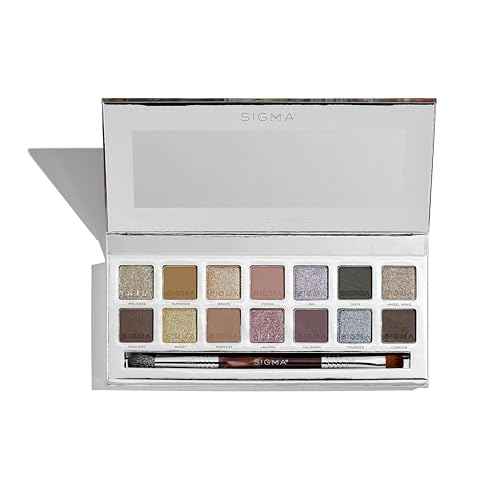 Sigma Beauty Cool Neutrals Eyeshadow Palette with Dual-Ended Brush, 14 Cool-Toned Eye Shadows - Includes Mirror, Waterproof Technology, Mixture of Finishes, 2-Year Warranty