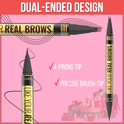 Eyebrow Pen 2-in-1 Waterproof with 4-Fork Tip & Brush