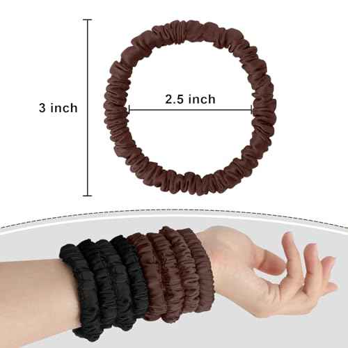 8Pcs Mulberry Silk Scrunchies & Hair Ties - No Crease Skinny Scrunchies Elastic Set for Women All Hair Types, Reduces Breakage