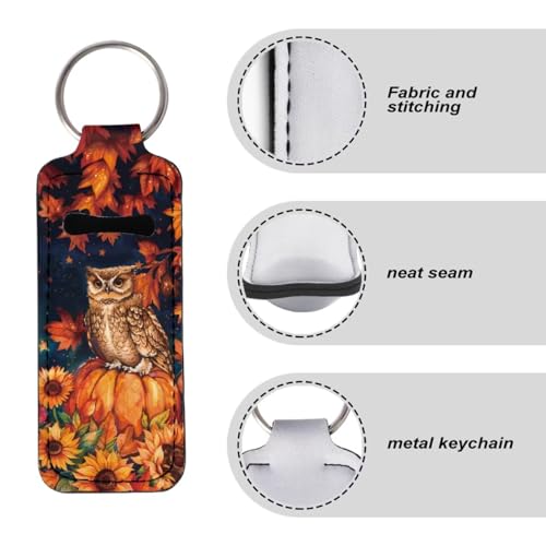 Maple Leaf Owl Chapstick Holder Keychain with Metal Ring