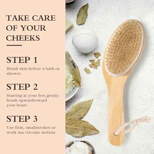 Bamboo Curved Long Handle Dry Brushes, Dry Body Brush for Dry Skin, Blood Circulation, Cellulite Treatment£¬Wet and Dry Brush Suitable for All Kinds of Skin with Soft and Stiff Bristles