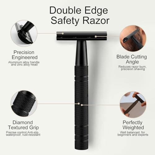 BULIMICA Matte Black Safety Razor Kit, Includes 1 Safety Razor with 10 Blades and 1 Razor Blade Bank with 30 Blades
