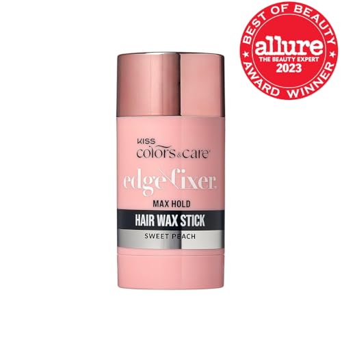 KISS COLORS & CARE Hair Wax Stick, 2.47 OZ (Sweet Peach) - Effortless Edge Styling, 24 Hour Hold, Non-Oily, Flake-Free, Biotin B7 & Shea Butter, Sleek Results, Tames Flyaways, Promotes Hair Growth