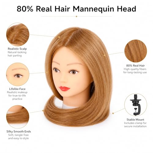 Mannequin Head 26-28" Real Human Hair Styling Practice Head