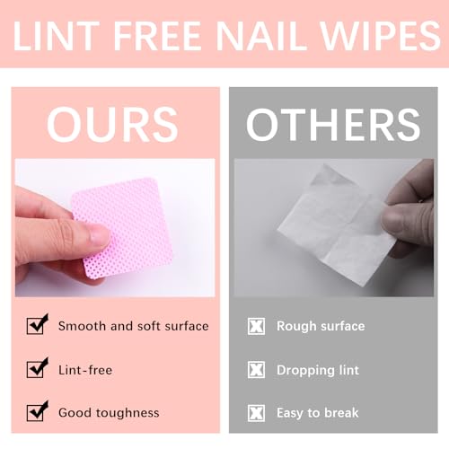 1500 Pcs Pink Lint Free Nail Wipes for Gel Polish Remover & Glue Cleaning