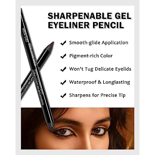 Gel Eyeliner Pencil-3Pcs Black Brown Longlasting Waterproof Smudgeproof Matte Gel Water Line Pencil,Eye Liner Waterline Pencil Smooth for Older Women Girl Cat/Smoky, Christmas Makeup Gift