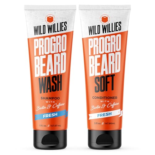 Wild Willies Beard Care Kit, Biotin Fortified Shampoo and Conditioner with Caffeine, Two 4-Oz Bottles, Promotes Healthy Beard Growth