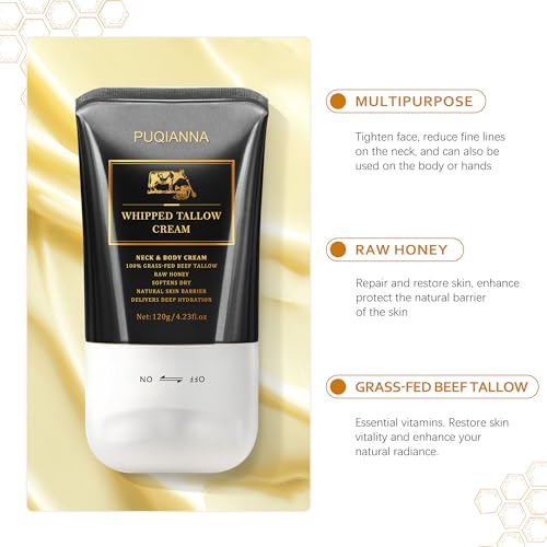 Beef Tallow for Skin Cream - Whipped Tallow for Face & Body & Organic Face Moisturizer, with Grass-Fed Tallow & Raw Honey to Soothe, Lift & Nourish Dry Skin