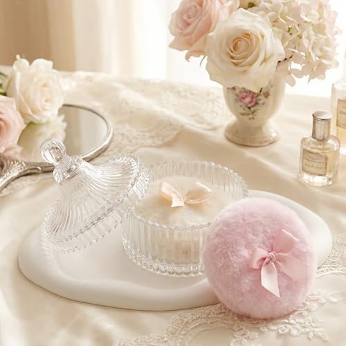 Large Body Powder Puff and Container,Jar Dusting Powder Container with Puff,Reusable Velour Face Body Glitter Wet Dry Makeup