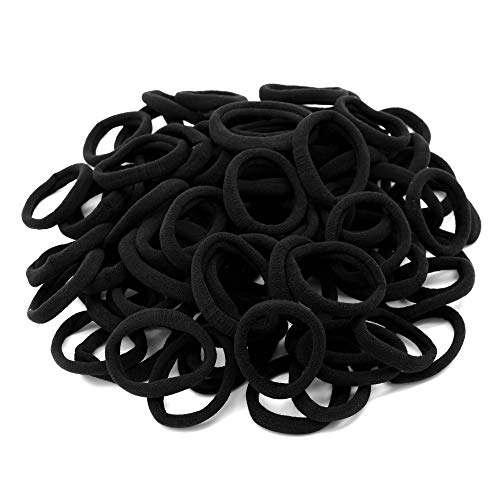 100 Pack Seamless Cotton Hair Ties, High Stretch Ponytail Holders and Headbands, No Crease Scrunchies for Thick Hair (Black)