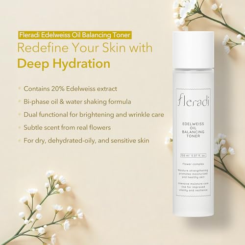 Edelweiss Oil Balancing Toner: Revitalize with 20% Edelweiss Extract - Dual Layer Hydration & PH Balance, Rich in 11 Flower Extracts, 5.07 fl oz - Ideal for All Skin Types