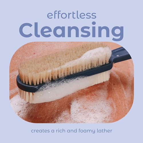 MainBasics Blue Dual Sided Shower Brush with Long Handle - Back Scrubber