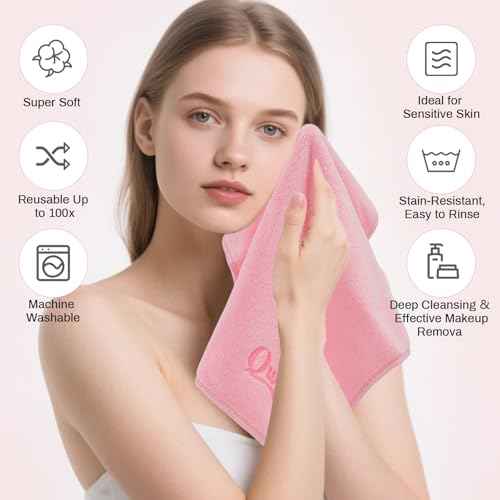 Microfiber Makeup Remover Cloth Face Towels Makeup Pads Soft Fingertip Face Wash Cloth Reusable Machine Washable High?Absorbency Quick?Dry Cleansing Facial Towels 12 ¡¿ 12 in 6 Pack??Light Pink