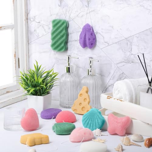 Sunnyray 12 Pcs Konjac Boy and Girl Sponge for Bathing, Bath Sponges for Infants, Bath Sponges Home Party, Natural and Safe Plant Based Toys, Butterfly, Ladybug, Shell, Cat (10 Styles)