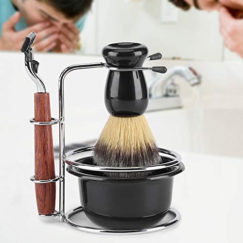 Goick Wet Shaving Kit, 4-Piece Manual Safety Razor with Badger Hair Brush, Stainless Steel Stand and Lathering Bowl Set, Premium Men's Grooming and Gift Set