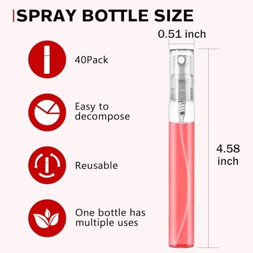 40 Pack Mini Refillable Glass Spray Bottles 10ml - Leak Proof Atomizers for Perfume & Essential Oils