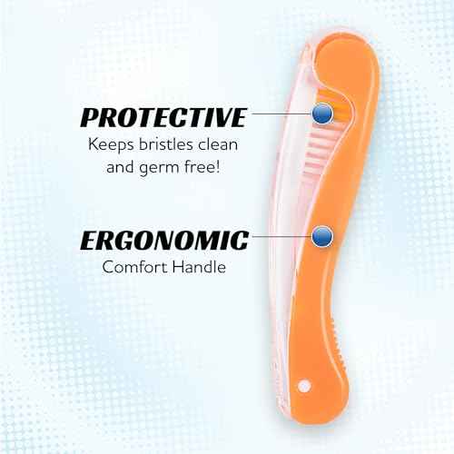 Lingito Travel Toothbrushes - Medium, Mini with Cover, Camping, Folding Travel Size, Adults Kit (4 Pack)