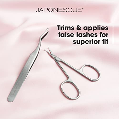 JAPONESQUE False Eyelash Applicator Kit, Stainless Steel Scissors And Tweezer Applicator Duo - Two Piece Kit For Easy, Natural Looking False Eyelashes, Works On Strips and Lash Clusters