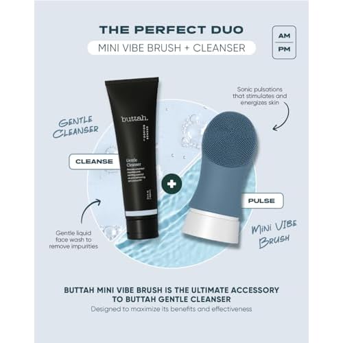 Buttah Skin by Dorion Renaud Buttah Mini Vibe Cleansing Brush with Stand ? New & Improved Technology for Deep Cleansing & Gentle Exfoliation - Sonic Pulsating Face Brush for Men & Women