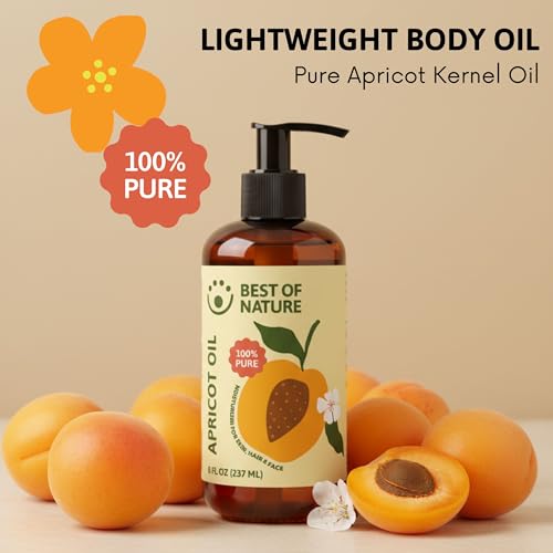 Best of Nature 100% Pure Apricot Oil ? Lightweight Massage & Body Oil, Unscented Moisturizer for Hair, Skin, Face, Ideal Carrier Oil for Essential Oils, 8 fl oz