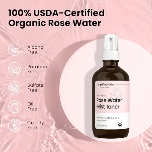 Organic Rose Water Spray for Face & Hair – 4 Fl Oz
