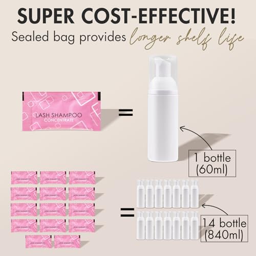 Lash Shampoo Concentrate Lash Cleaning for Eyelash Extensions Anti-allergic Hypoallergenic and Non-irritation Cleanser for Salon & Home Use(14 bags)