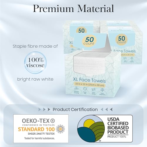 4 Pack of 50 count XL Disposable Face Towels 10¡± x 12¡±, 100% Viscose Fibre, Soft & Skin Friendly Face Towelettes Disposable, Facial Tissue Wipes for Women Cleansing