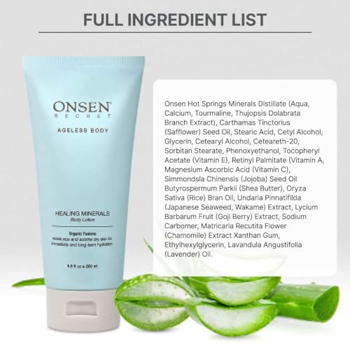 Onsen Secret Natural Daily Moisturizing Body Lotion w/Smoothing Organic Shea Butter for Normal to Dry Skin w/Healing Minerals, Jojoba, Aloe Vera, Vitamin E & Rice Bran Non-Greasy (Hydrating Leaves)