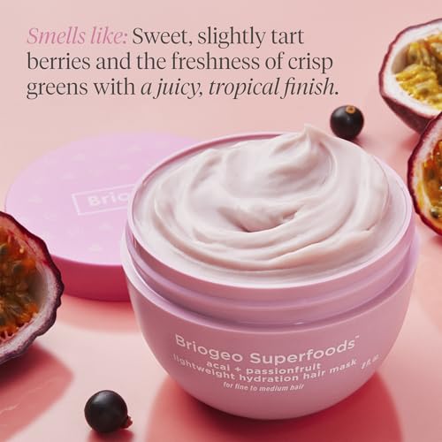 Briogeo Superfoods Acai + Passionfruit Lightweight Hydration Hair Mask ? Deep Conditioner for Fine Hair, Boosts Shine & Softness, Weightless Moisture, Vegan & Cruelty-Free