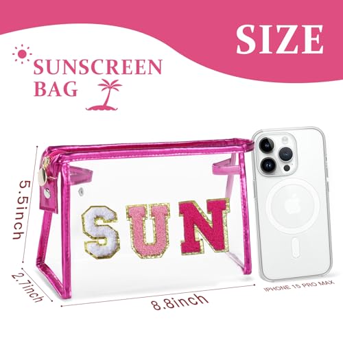 Pink Sunscreen Bag Clear Makeup Toiletry Pouch for Beach & Travel - Waterproof Cosmetic Organizer