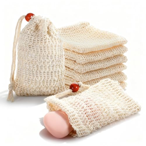 8-Pack Cotton Linen Soap Saver Bags with Drawstring