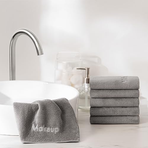 Arkwright Makeup Towels - Pack of 6 - Ultra Soft & Gentle Microfiber Coral Fleece Washcloth Face Make Up Remover, Reusuable Eraser Cloth Essentials for Hosts & Artists, 13 x 13 in, Grey