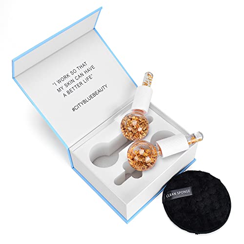 Ice Cryo Sticks Facial Globe with Golded Essence- 2PC Cooling Globes for Cold or Hot Skin Massagers, Face Globe for Skin Care Routine