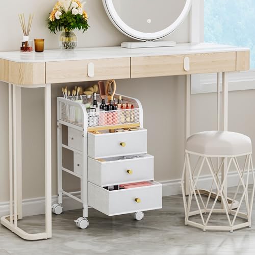 Rolling Makeup Organizer Cart with 9 Compartments & 3 Drawers