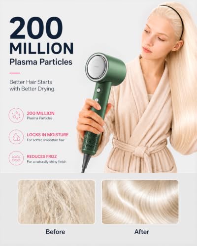 Tideway Green High-Speed 1500W Hair Dryer with Magnetic Diffuser, Lightweight & Travel-Friendly