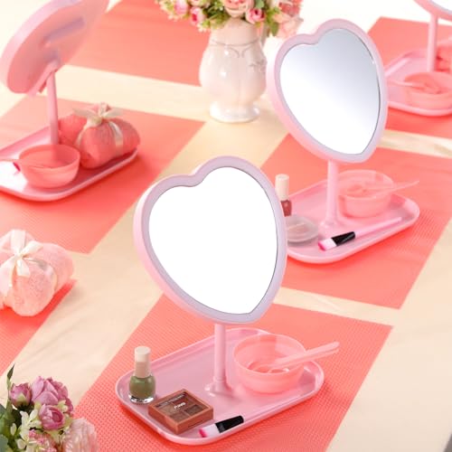 8 Pcs Spa Party Supplies 8 Heart Shaped Mirror Spa Party Mirror for Girls Sleepover Party Favors Makeup Mirror for Spa Party Sleepover Party Slumber Birthday Party Favor, Pink