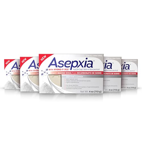 Asepxia Cleansing Bar Baking Soda, Multipack: Deep Skin Cleansing, Acne Fighting with 2% Salicylic Acid, Removes Oil and Dirt, Prevents Imperfections, Suitable for All Skin Types - 4 Oz, 5 Count