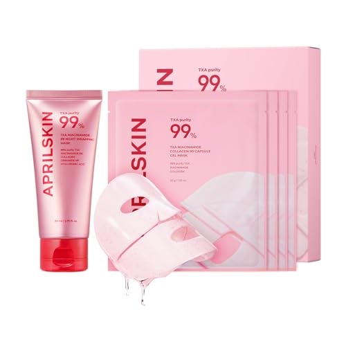APRILSKIN TXA Glass Skin Duo for Glass Skin: TXA Pink Capsule Gel Mask (4ea) and TXA Overnight Wrapping Mask