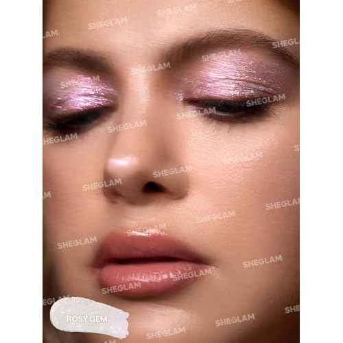 SHEGLAM Crystal Jelly Glaze Stick Eye Shadow Stick Eyeliner Brightener Pencil Crayon with Brush Easy to Blend Long Lasting Shimmer Eyeshadow-Rosy Gem