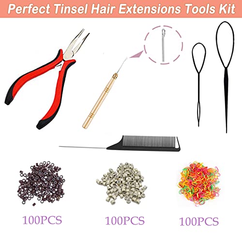 Pink Silver Hair Tinsel Kit: 48 Inches 3000 Sparkling Strands Glitter Tinsel Hair Extensions with Tools - Fairy Heat Resistant Hair Tinsel Accessories for Women Girls Kids