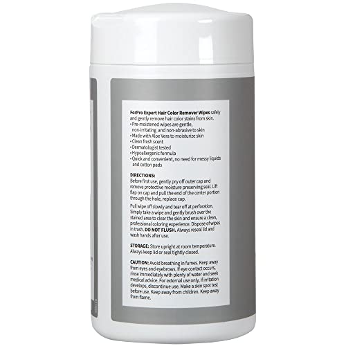 ForPro Professional Collection Expert Hair Color Remover Wipes, Pre-Moistened, Perforated Towelettes, Non-Irritating, Hypoallergenic Formula, Clean Fresh Scent, 100-Count