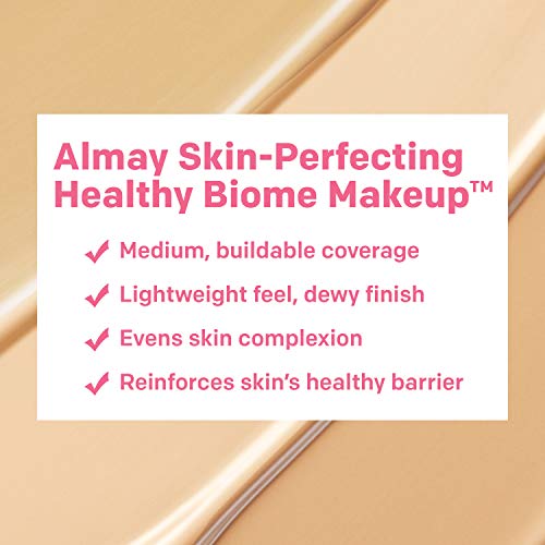 Almay Skin Perfecting Healthy Biome Foundation Makeup with Prebiotic Complex SPF 25, Hypoallergenic, -Fragrance Free, 100 Fair, 1 fl. oz.