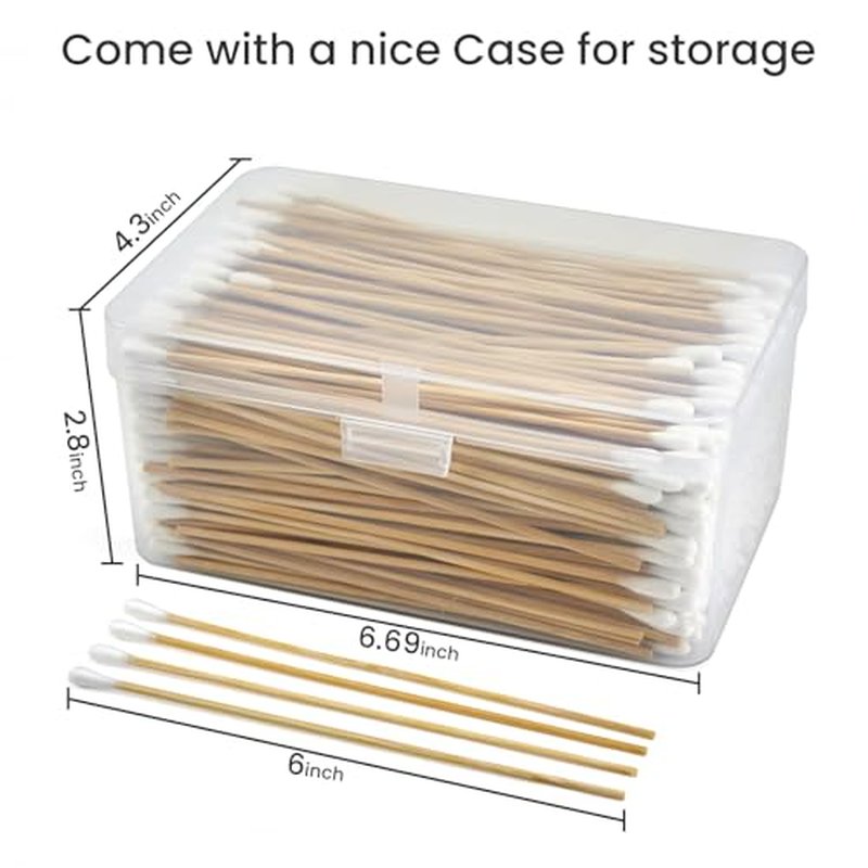 500PCS 6" Cotton Swabs with Wooden Sticks - Durable Tipped Applicators for Cleaning & Makeup