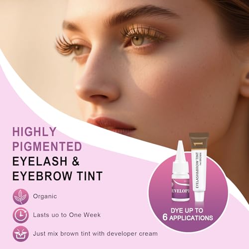 Eyelash & Eyebrow Color Kit, Professional Instant Lash & Brow Color Kit, Easy to Use with Natural Results, DIY Hair Coloring Eye Brow & Eye Lash Set for Beginner Salon Beauty 7ml Light Brown