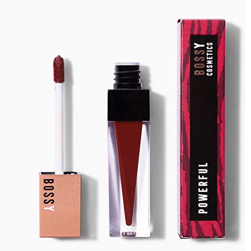 Bossy Cosmetics Liquid Lipstick for Women, Vegan, Hydrating, Long Lasting, Matte Lip Stick for Healthy & Full Lips, Smudge-Proof, Quick Drying, Paraben and Cruelty Free (Powerful- Deep Wine Color)