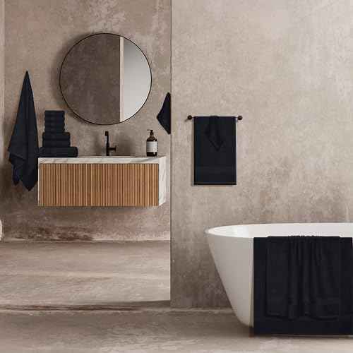 BOUTIQUO 24 Pack Cotton Towel Set, Contains 6 Bath Towels 27x54 inch, 6 Hand Towels 16x24 inch & 12 Wash Coths 12x12 inch, Ideal Everyday use, Ultra Soft Compact & Lightweight - Black