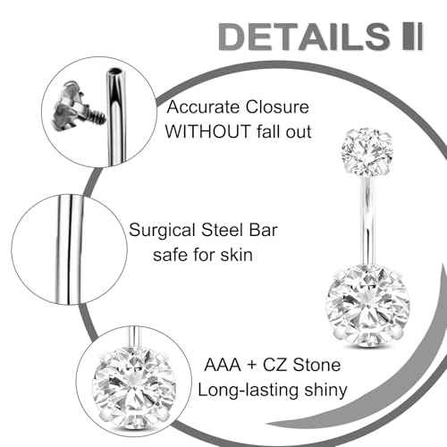 Yugui Belly Button Piercing Kit - Body Piercing Kit with Navel Rings Piercing Pliers Disposable 12G 14G Stainless Steel Piercing Needles Tools for DIY Piercing Self Belly Piercing Kit, Silver/Gold